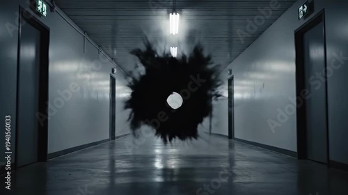 A mysterious and unsettling hallway leads to a dark vortex, evoking feelings of suspense and intrigue – perfect for marketing psychological themes or 