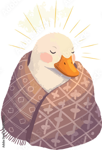 Cozy Pixel Art Duck Wrapped In Blanket Warm Light