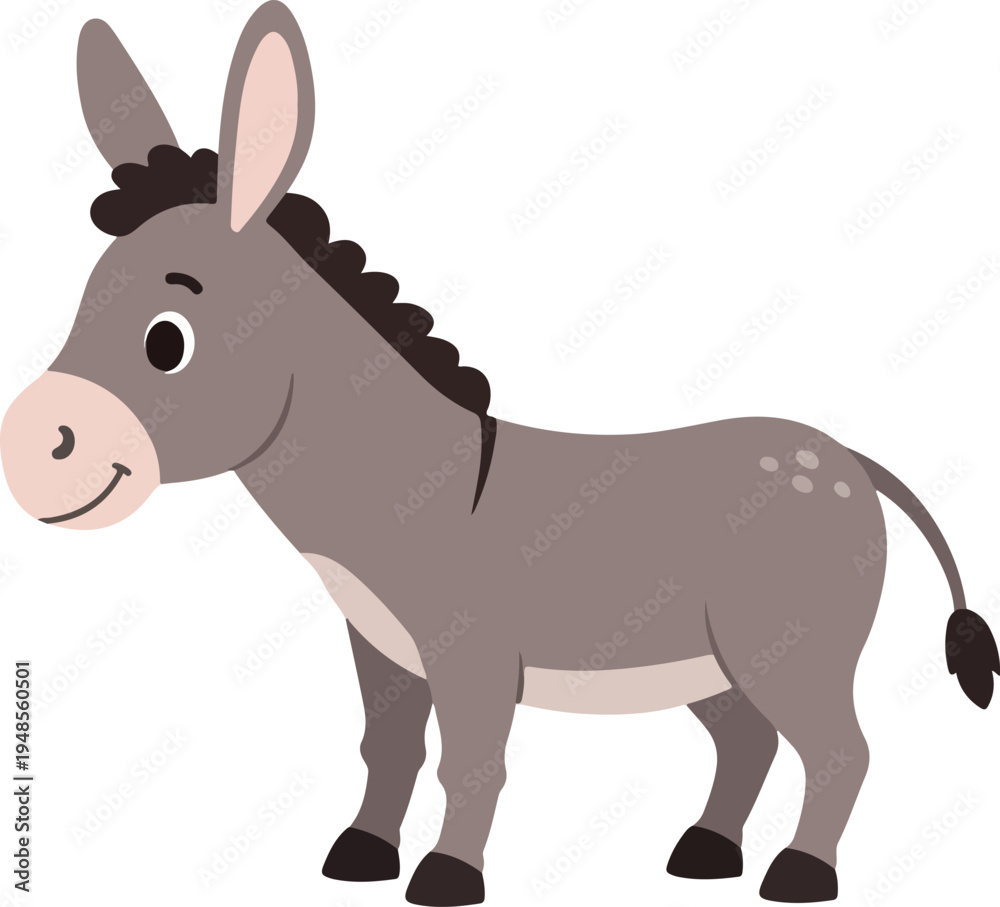 Fototapeta premium Cute Donkey Standing Isolated on White Background Flat Design