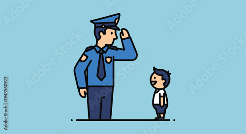 Police Officer Saluting Young Cadet Illustration.