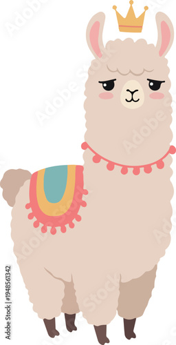 Cute Llama Queen Crowned and Decorated Vector