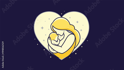 Mother Holding Baby in Heart Illustration.