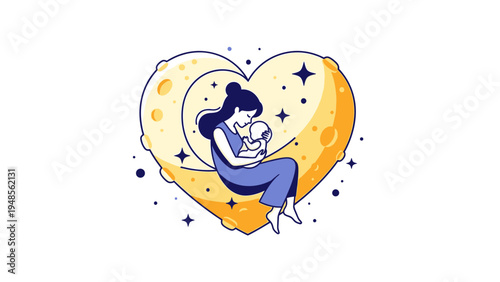 Mother Breastfeeding Baby Surrounded by Heart.