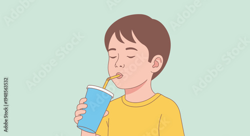 Boy drinking from a cup.