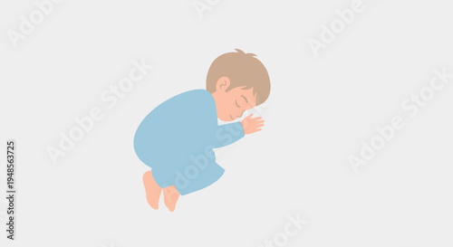 Crawling Baby Boy in Blue Outfit.