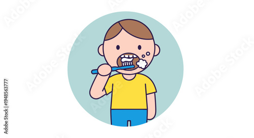 Young Boy Brushing Teeth with Toothbrush.