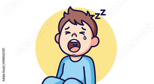 Tired Cartoon Boy Yawning with Sleepiness.