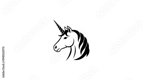 Black and White Unicorn Head Illustration.