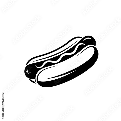 Hot Dog Illustration Black White Design.