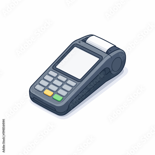 Modern isometric payment terminal for secure electronic card transactions, facilitating efficient point of sale operations and financial processing
