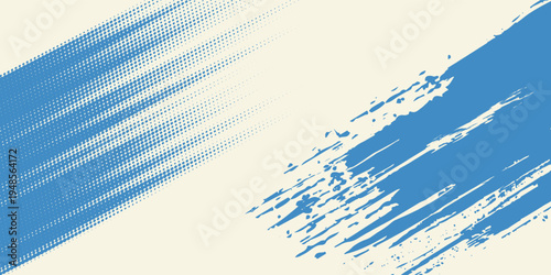 Grunge grainy blue brush stroke with spray texture. Hand drawn distress damaged vintage banner with zigzag bold line. Rough thick brush stroke texture. Spray paint effect vector background.