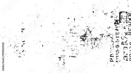 Black ink splatters and smudges on white textured paper with partial text fragments