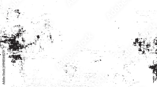 Black ink splatters and smudges on white textured background with faint text fragments