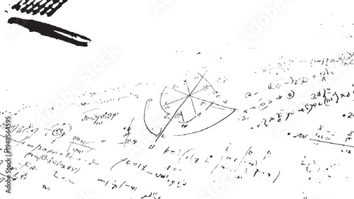 Black ink mathematical equations and geometric diagrams on white paper