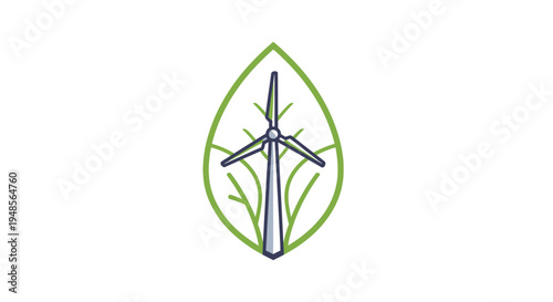 Wind Turbine Inside Green Leaf Illustration.