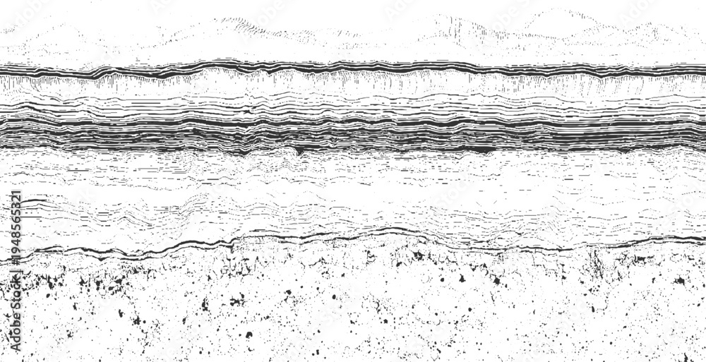 Obraz premium Black and white abstract representation of layered geological strata or seismic data with textured foreground