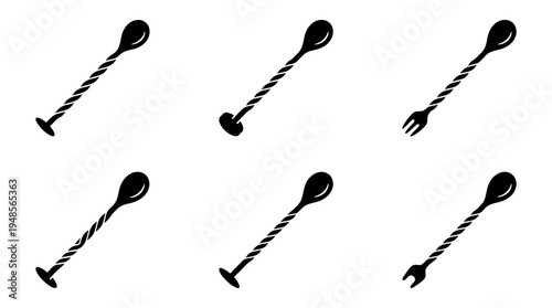collection of bar spoon, 6 filled black minimal icon vector set , white background , PNG and SVG isolate
