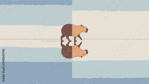 Two cartoon beavers facing each other in a symmetrical design.