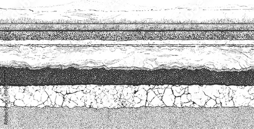 Cross section of layered earth showing soil grass water and rock strata layers