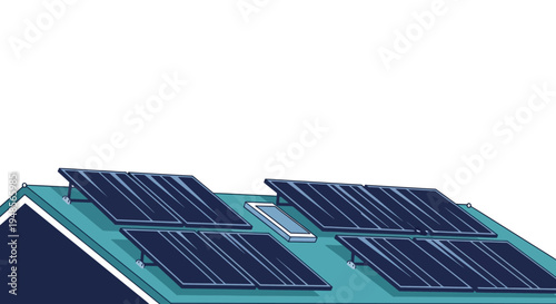 Modern Solar Panel Installation on House Roof Vector Illustration - Renewable Green Energy Concept