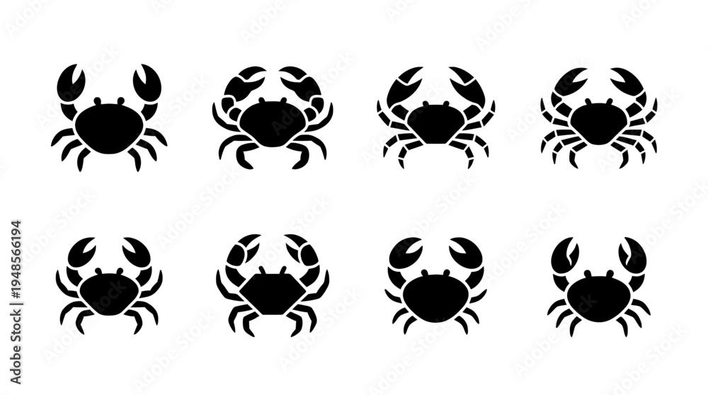 Obraz premium collection of crab, 6 filled black minimal icon vector set , white background , PNG and SVG isolate