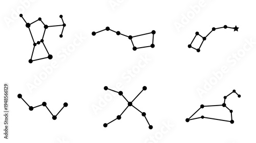 collection of constellation, 6 filled black minimal icon vector set , white background , PNG and SVG isolate