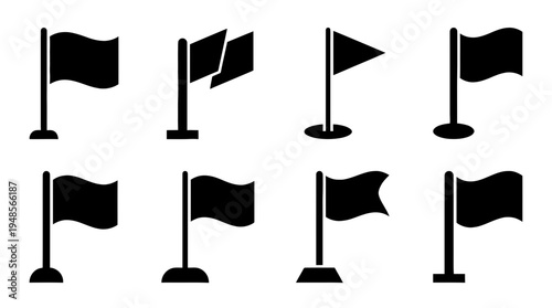 collection of corner flag, 6 filled black minimal icon vector set , white background , PNG and SVG isolate