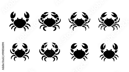 collection of crab, 6 filled black minimal icon vector set , white background , PNG and SVG isolate