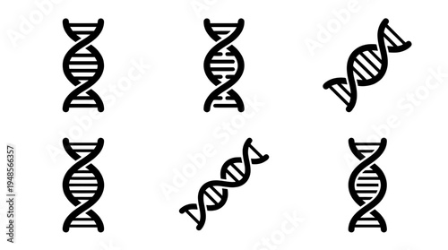 collection of dna helix, 6 filled black minimal icon vector set , white background , PNG and SVG isolate