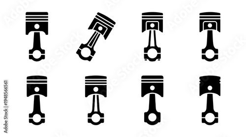 collection of engine piston, 6 filled black minimal icon vector set , white background , PNG and SVG isolate