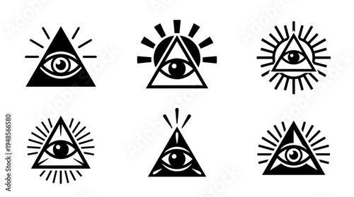 collection of eye of providence, 6 filled black minimal icon vector set , white background , PNG and SVG isolate
