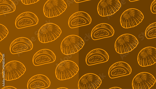 Maamoul Seamless Pattern. Traditional Middle Eastern Cookie Illustration. Maamoul Hand Drawn Outline Vector Style. Decorative Ramadan Eid Design. Packaging Textile Background Use.