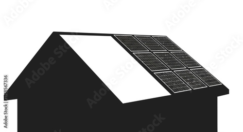 Minimalist House Silhouette with Solar Panels on Roof for Renewable Energy and Sustainability Concept