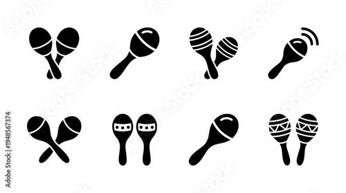 collection of maracas, 6 filled black minimal icon vector set , white background , PNG and SVG isolate