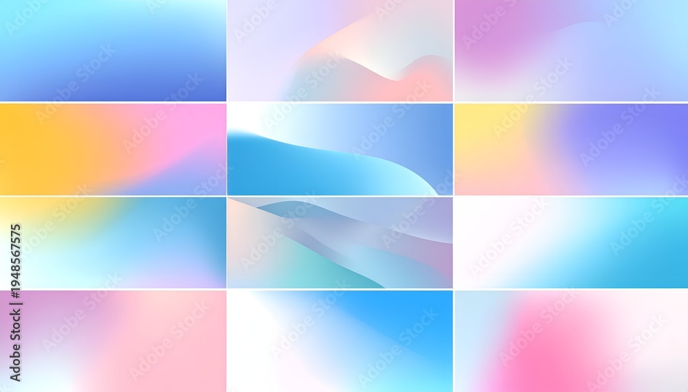 Fototapeta premium Twelve rectangular gradients in soft pastel colors, blurred transitions