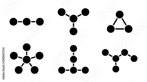 collection of molecule connection, 6 filled black minimal icon vector set , white background , PNG and SVG isolate