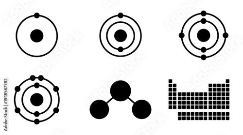 collection of periodic table, 6 filled black minimal icon vector set , white background , PNG and SVG isolate