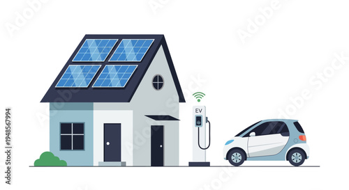 Sustainable Smart Home with Solar Panels and Electric Vehicle Charging Station