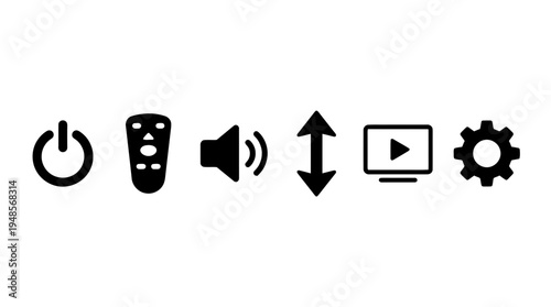 collection of smart tv, 6 filled black minimal icon vector set , white background , PNG and SVG isolate