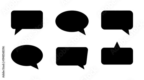 collection of speech bubble, 6 filled black minimal icon vector set , white background , PNG and SVG isolate