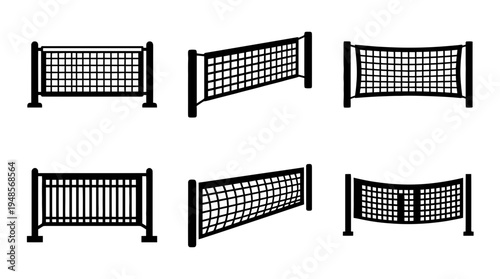 collection of tennis net, 6 filled black minimal icon vector set , white background , PNG and SVG isolate