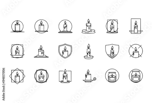 Candle icon vector logo template collection minimal candle flame symbols for spa wellness and candle brand design