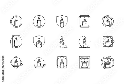Candle icon vector logo template collection minimal candle flame symbols for spa wellness and candle brand design