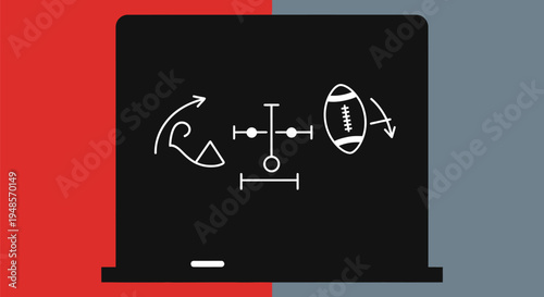 American football play diagram on a chalkboard with symbols for strategy and tactics