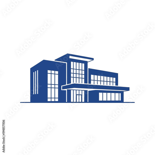 Sleek contemporary building icon vector illustration depicting modern architectural design for corporate offices, commercial facilities, or institutional structures