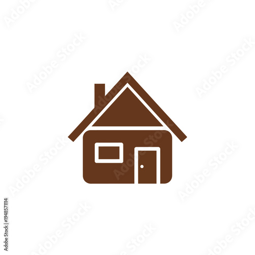 A simple and elegant brown icon representing a house with a pitched roof, window, and door, perfect for real estate or home services