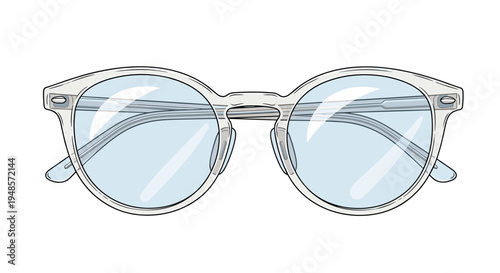 Classic pair of round spectacles with light-colored frames and clear reflective lenses shown from a front-facing perspective.