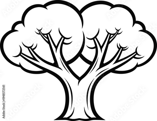 Vector illustration of a stylized tree with dual trunks and fluffy canopy