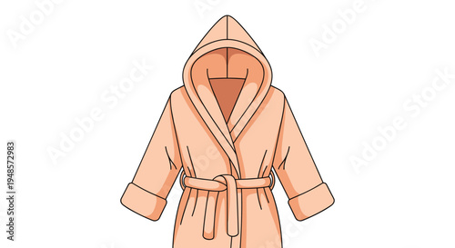 Plush hooded bathrobe or spa dressing gown with a tied belt shown in a soft peach color for comfort and relaxation concepts.