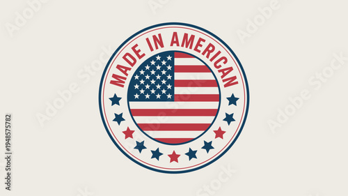 Circular badge with American flag and Made in American text